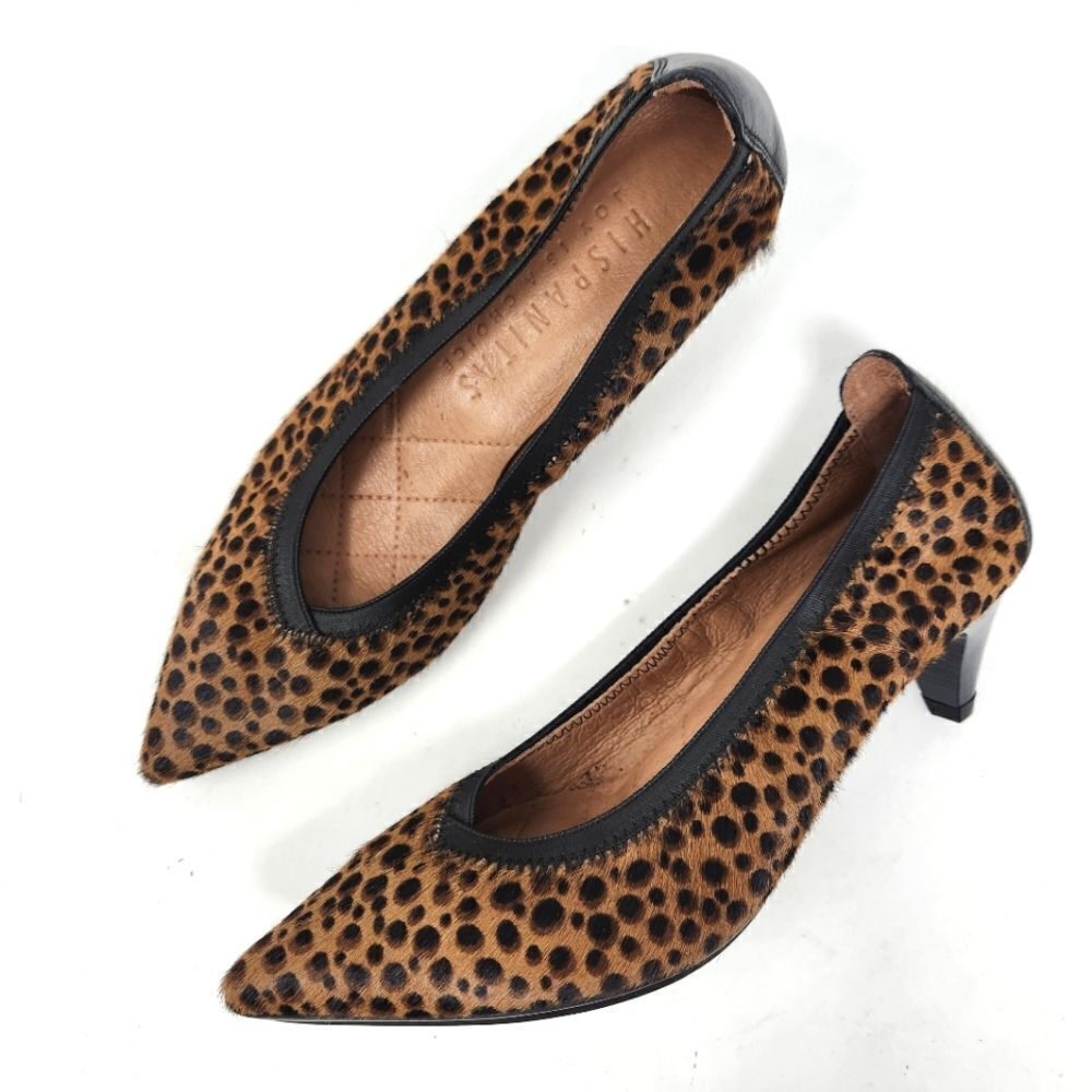 HISPANITAS Calf Hair Cheetah Print Kitten Heels Size 36